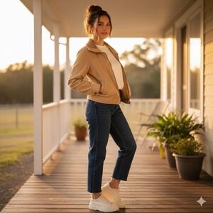 VTG Coffee Shop Corduroy Jacket Womens XS Tan Beige Ribbed Knit Collar 90s Y2K